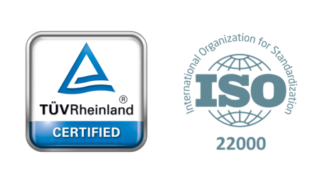 Certificado com TÜV Rheinland e ISO 22000