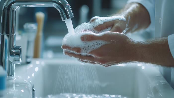 Água quente para lavar as mãos é produzida pela recuperação de calor de um compressor.